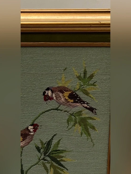 Vintage Framed Petit Point Needlework – Two Birds on Bamboo ,Made in Mexico 1997 - Picture 7 of 17
